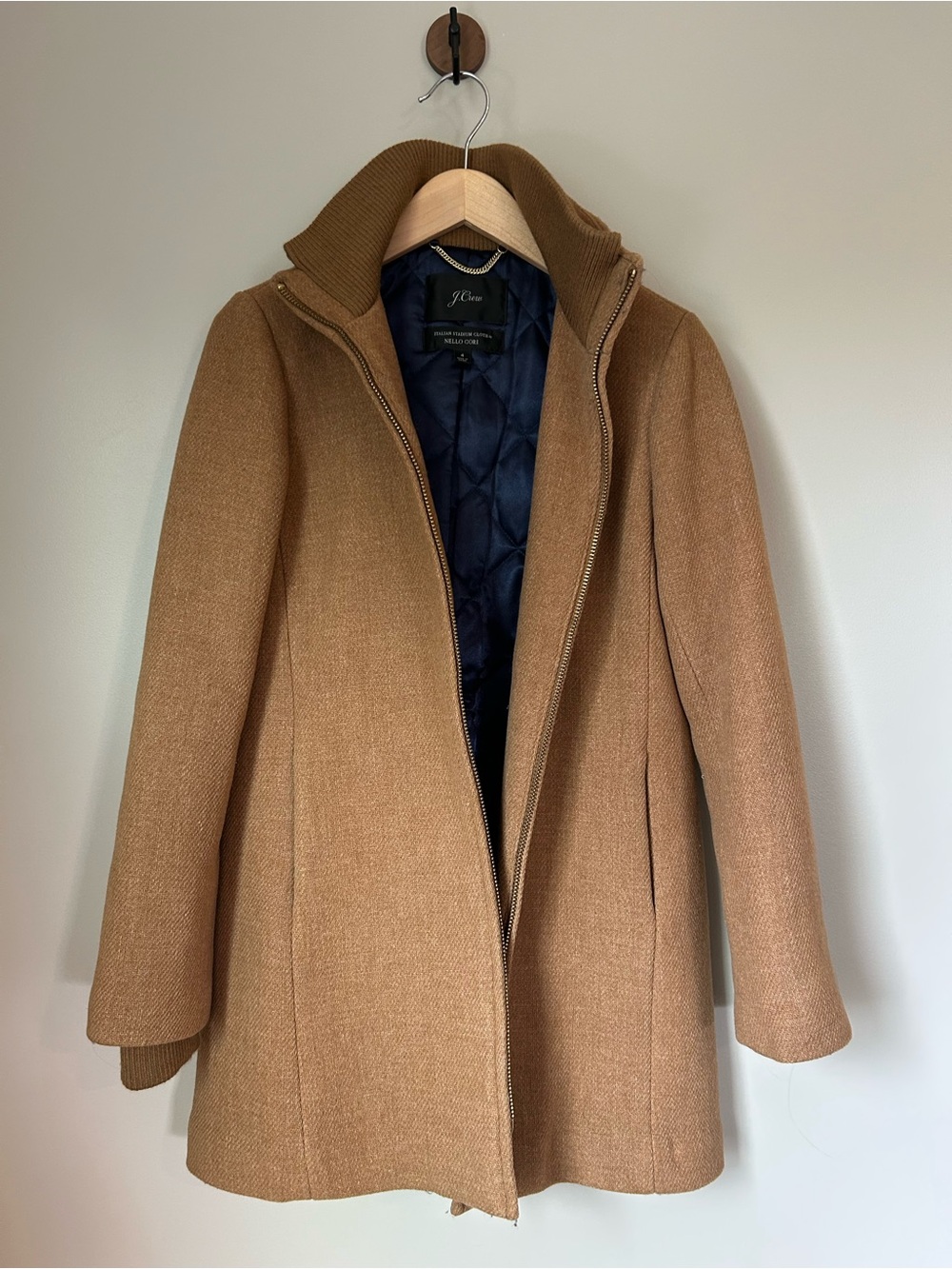 J.Crew Lodge Coat Italian Stadium Cloth Wool Camel Size 4 K0896